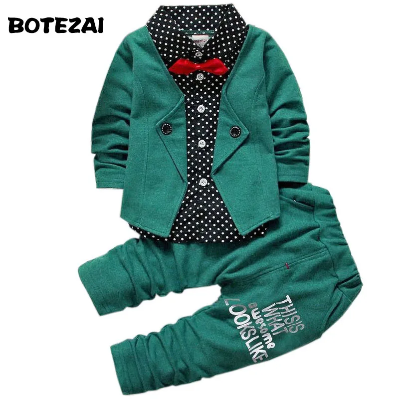 Acheter Enfants Vêtements Ensembles Printemps Automne Bébé Garçons Enfants Manches Longues Gentleman Costumes Enfants cravate chemise + Pantalon 2 ps Garçons vêtements De Noël