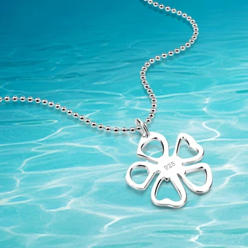 

Fashion Simple woman jewelry, 925 sterling silver necklace, long style sweater chain.Lucky happiness five blade grass pendants