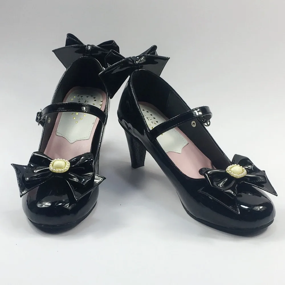 Womens-Bright-Black-Buckle-Strap-Bow-Lolita-Pumps-Thin-Heels-Princess-Cosplay-Lolita-Shoes-8