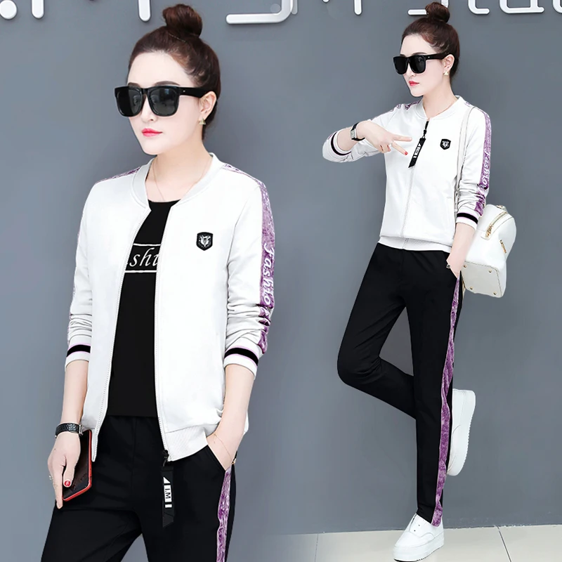 

YICIYA whiter striped 3 2 piece set women tracksuits plus size outfit sportswear co-ord set 2019 coats top pants clothing spring