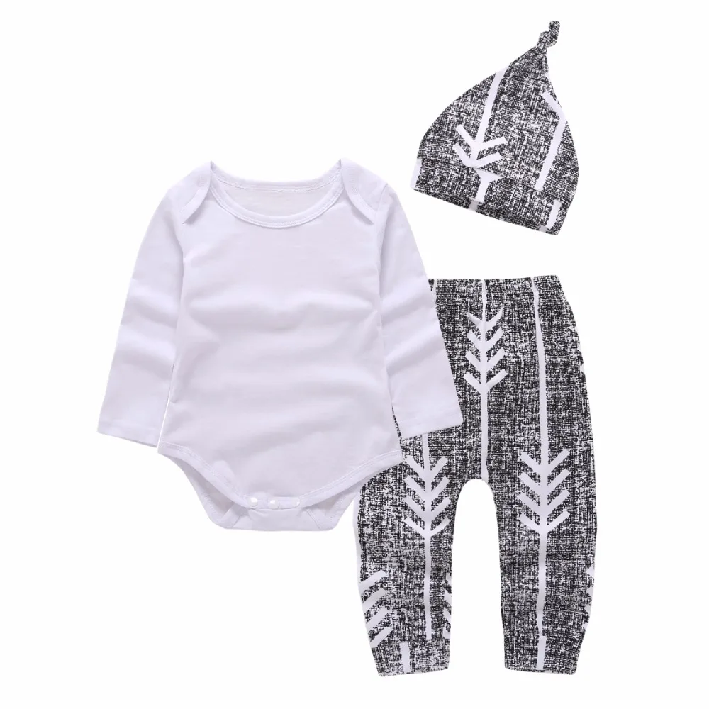 

2019 new style Newborn Baby Girl Boy Clothes Long sleeve arrow T-shirt+Pants+Hat 3pcs baby clothing infant Casual suit Outfits