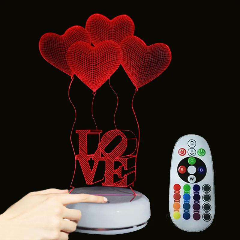 

Touch Sensor LED Night Light Four Hearts LOVE 3D Nightlight 7 Colors Remote Control Acrylic Night Lamp For Girl Bedroom Decor