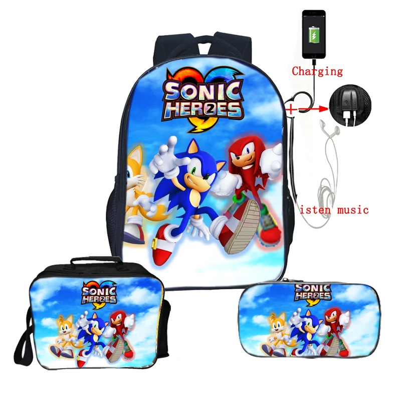 2 Sonic зубная щётка Рюкзак Детские рюкзаки для мальчиков и девочек детский подарок-сюрприз школьные ранцы 3 шт./компл. рюкзак+ lunchBag+ пенал - Цвет: 2