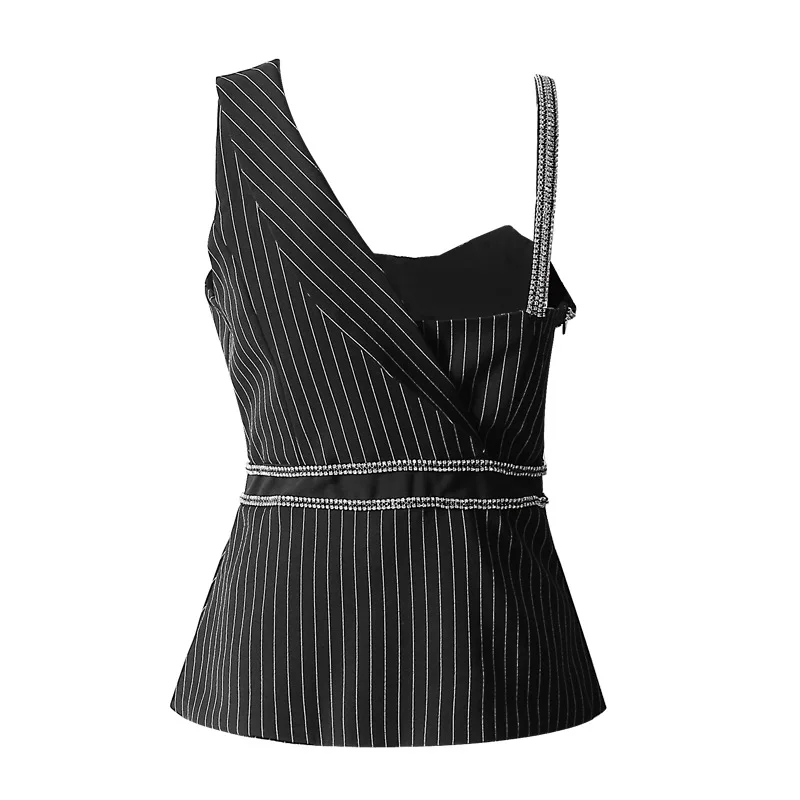 2019 Sans Manteau Veste Manches Getsring Mince Rayures Slim Tops Black Diamant Femmes Chaîne Manteaux Irrégulière Femelle a4wqw68x