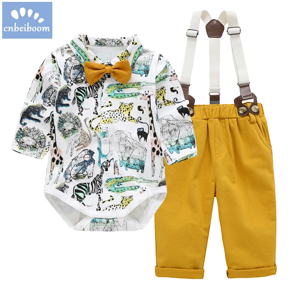 Baby Newborn Boy Clothes Sets Animal printing long sleeve romper overalls pant Birthday Gift