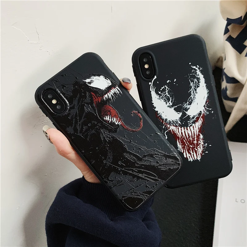 

Male Marvel Venom Black Matte Silicone Case for iPhone X XR XS Max Cover for iPhone 6s 6 7 7Plus 8 Plus DC Comics Soft TPU Cases