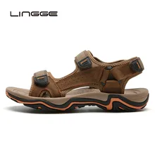 LINGGE/сандалии из натуральной кожи; Мужская Летняя обувь; пляжные сандалии; качественные мужские шлепанцы; большие размеры 39-45;#2628