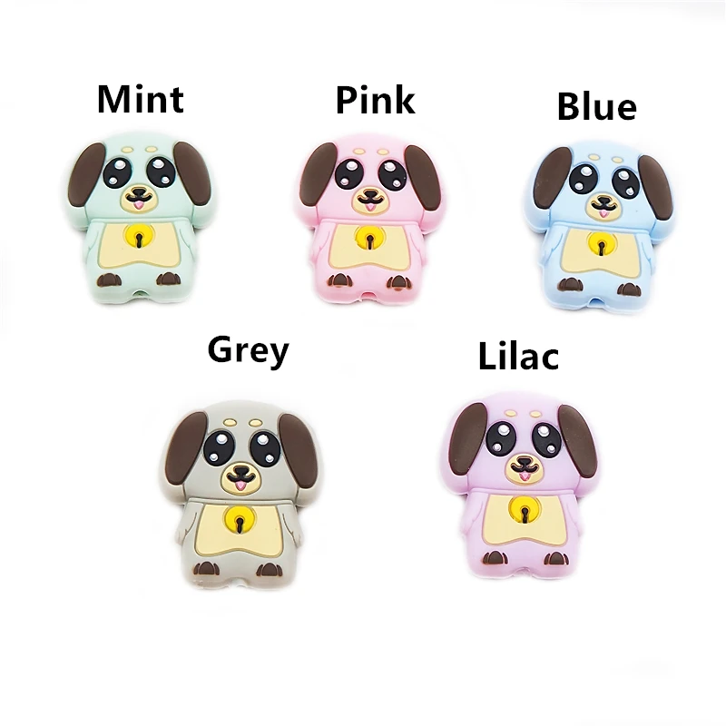 Chenkai 5PCS Silicone Dog Teether Beads Soothing Animal Bead BPA Free For Baby Chewable Nursing Pacifier Teething Toy Accessory