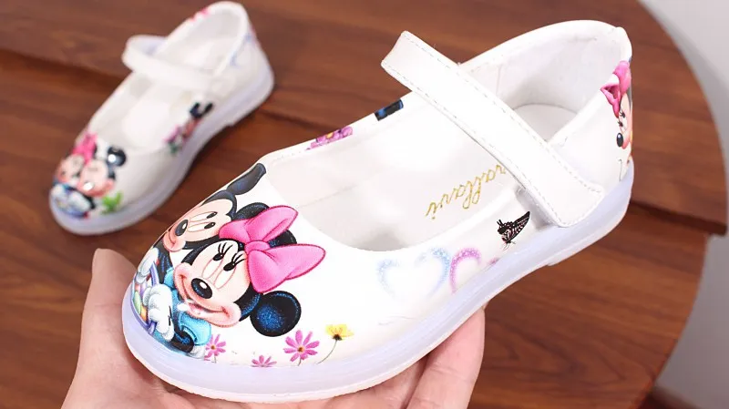 Teenster مراه مكياج دائريه الكرتون ميكي ميني فراشة براءات الاختراع والجلود طفل فتاة الاطفال المتسكعون لطيف أحذية الفتيات الأطفال