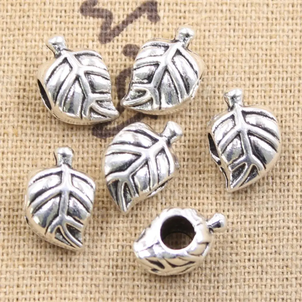 

10pcs 14x8x9mm tree leaf 4.5mm Big Hole Antique Silver Beads Charms Fits Diy Charms Bracelet Jewelry Beads