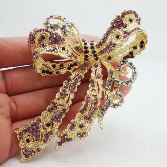 

Vintage Charming Bridal Butterfly Bowknot Crystal Brooch Pin Purple Rhinestone