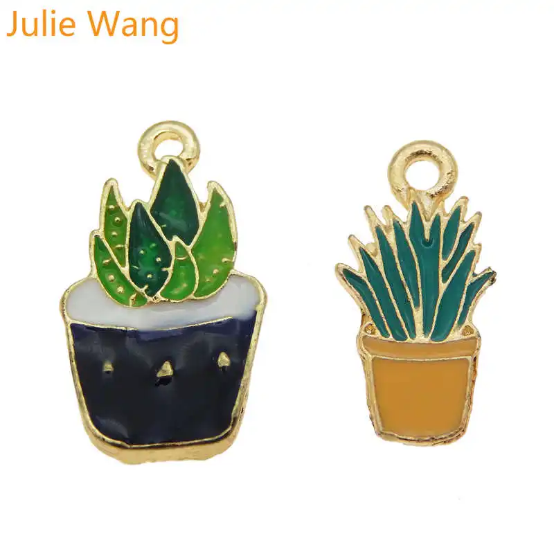 

Julie Wang 10PCS Enamel Potted Plants Cactus Aloe Charms Bracelet Necklace Decor Pendant DIY Jewelry Making Findings Accessory