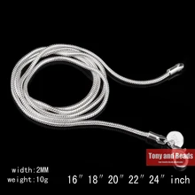 2MM plata plateado langosta cierre Cadena de serpiente 16 18 20 22 24 pulgadas elegir tamaño para la fabricación de la joyería