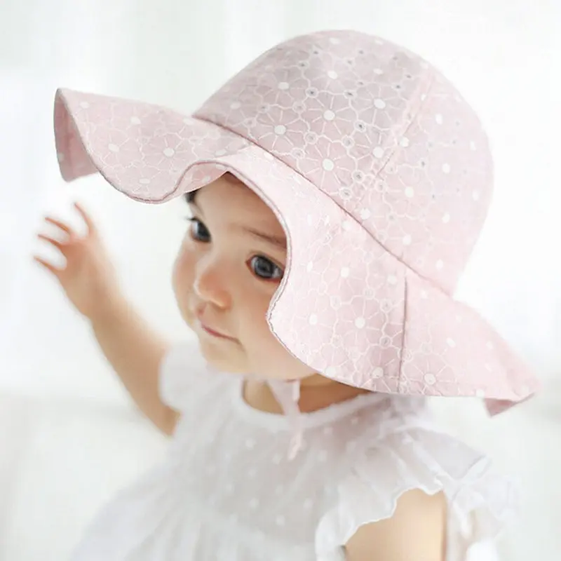 

Infant Summer Outdoor Baby Girl Visor Cotton Sun Cap Floral Print Pink White Beach Bucket Hats LY2