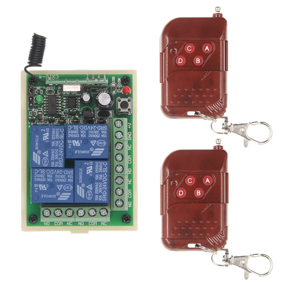 

DC 12V 24V 4 CH 4CH RF Wireless Remote Control Switch System,2 X Peach Transmitter + Receiver,315/433 MHz