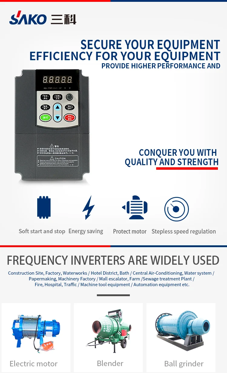 Sako 7.5KW VFD вход 220V 1ph на выход 380V 3ph высокая производительность AC в AC инвертор переменной частоты