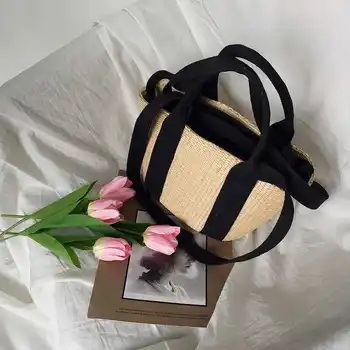 

New rural wind straw bag woven bamboo basket bag ladies rattan shoulder bag handbag
