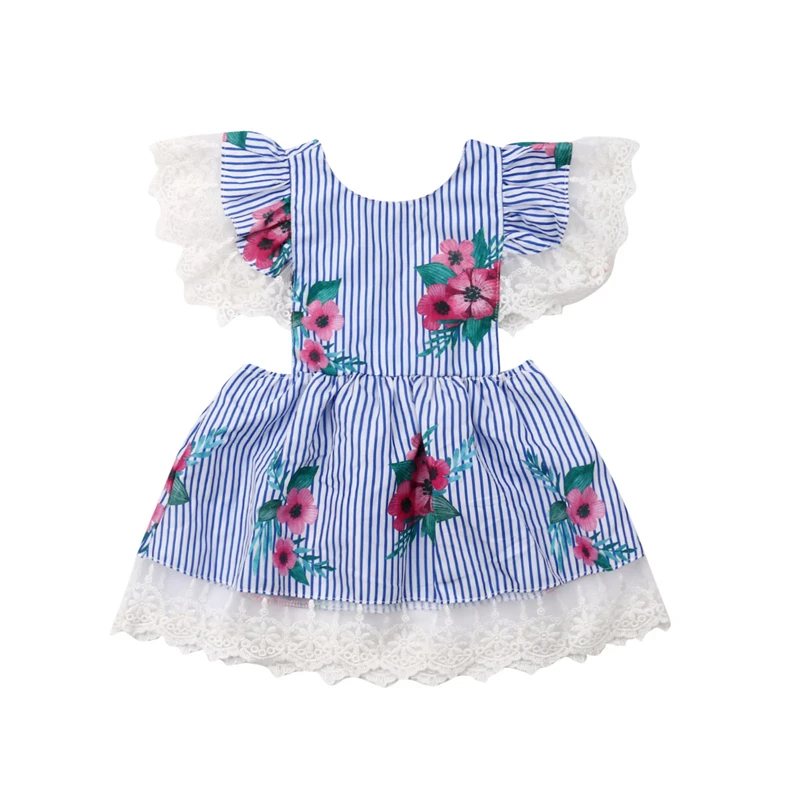 

Toddler Kids Baby Girls Dress Summer Striped Girls Clothes Sleeveless Floral Dresses Cotton Sundress Baby Girl Wedding Dress