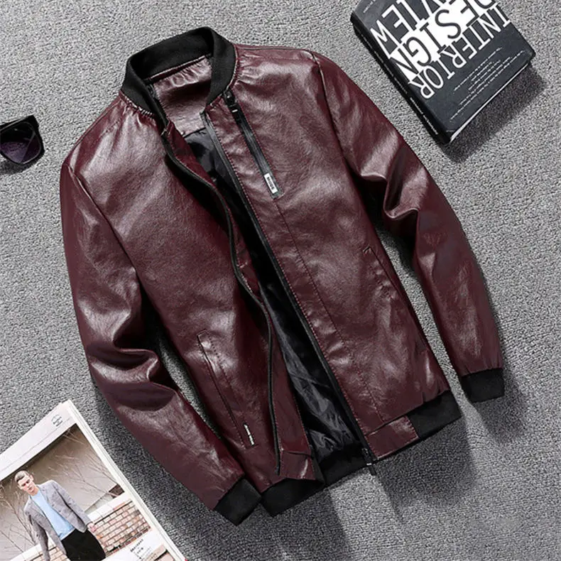 Leather Jackets Mens Winter Autumn Male Motorcycle Leather Jacket High Quality PU Spring Coats Man Black Blue Brown Red 2018 4XL 1
