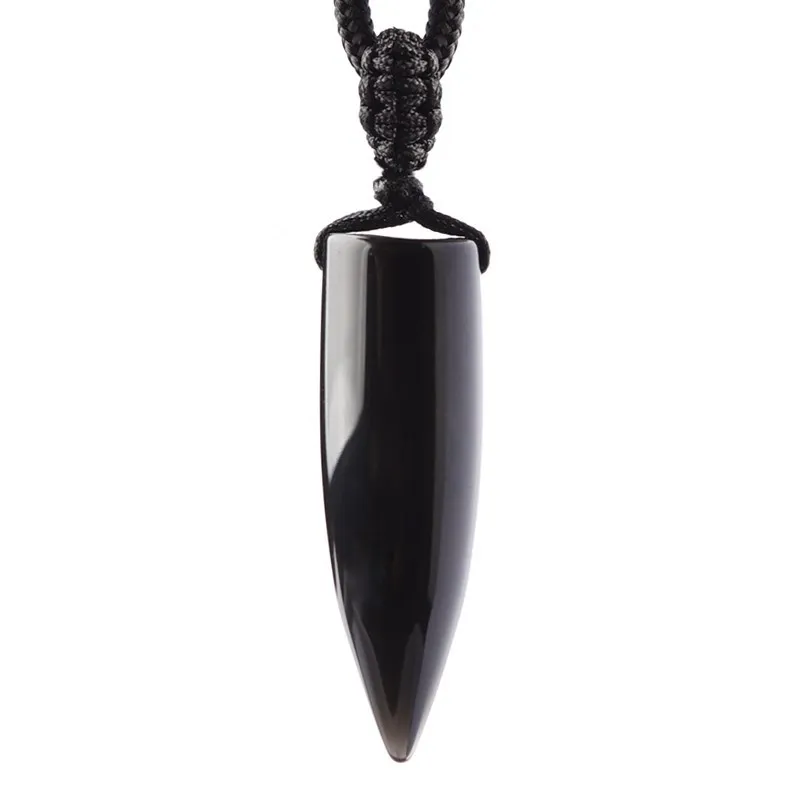 

Wholesale Black Obsidian Natural Stone Pendant Crystal Pillar Necklace Lucky Evil Spirits Transport Women Men Fashion Jewelry