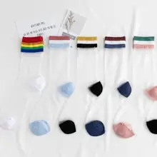 5 пара/лот, Модные прозрачные радужные короткие носки, женские летние тонкие носки до щиколотки,, милые женские носки