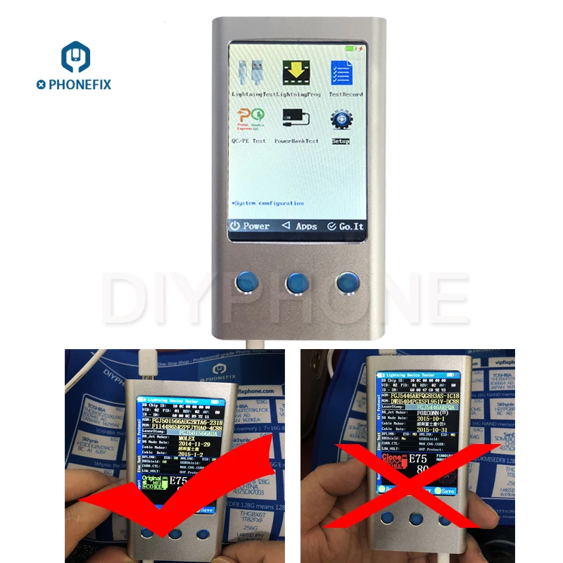 

PHONEFIX Apple Lightning data cable diagnostic tester USB Cable information Reader for Identifying Original Charging Cord