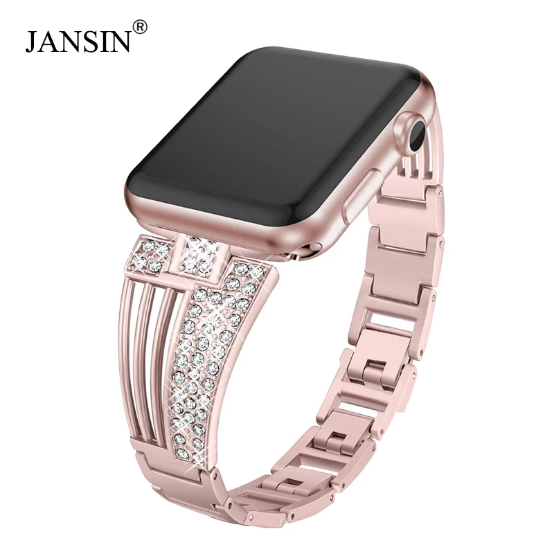 Günstig JANSIN frauen diamant strap für apple watch serie 5 4 3 2 band für iWatch 38mm 42mm 40mm 44mm edelstahl stee strap link armband
