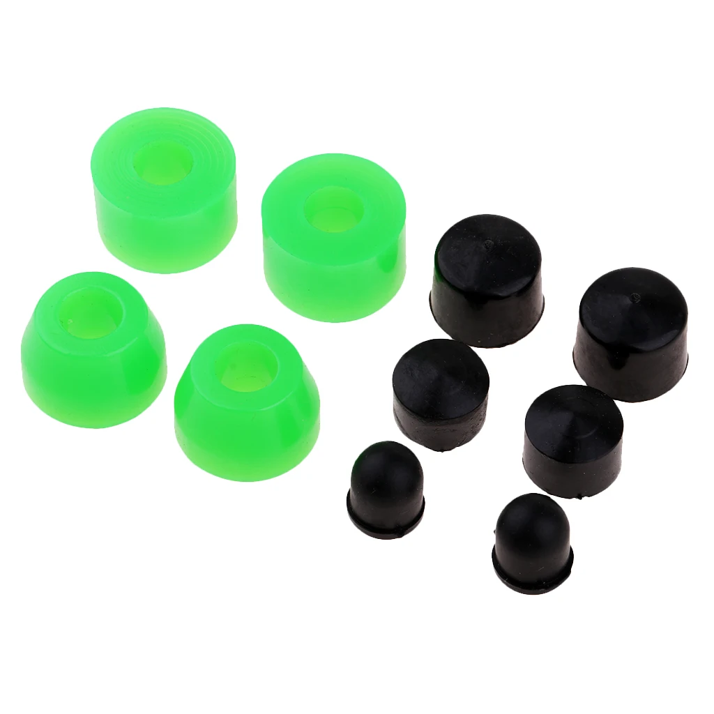 10Pcs Skateboard Bushings Trucks Pivot Cups Hardware for Skateboard Truck Longboard Cruiser Green/ Black 85A