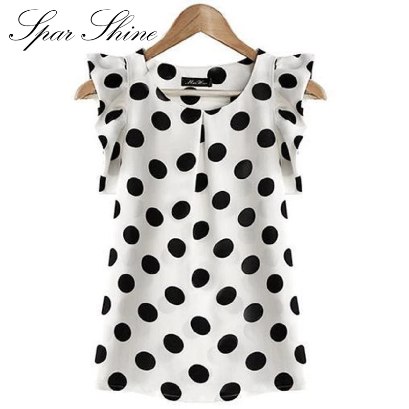 

2015 summer style women blouse tops polka dot ruffled pleated chiffon short-sleeve shirt female plus size chiffon blusa feminina