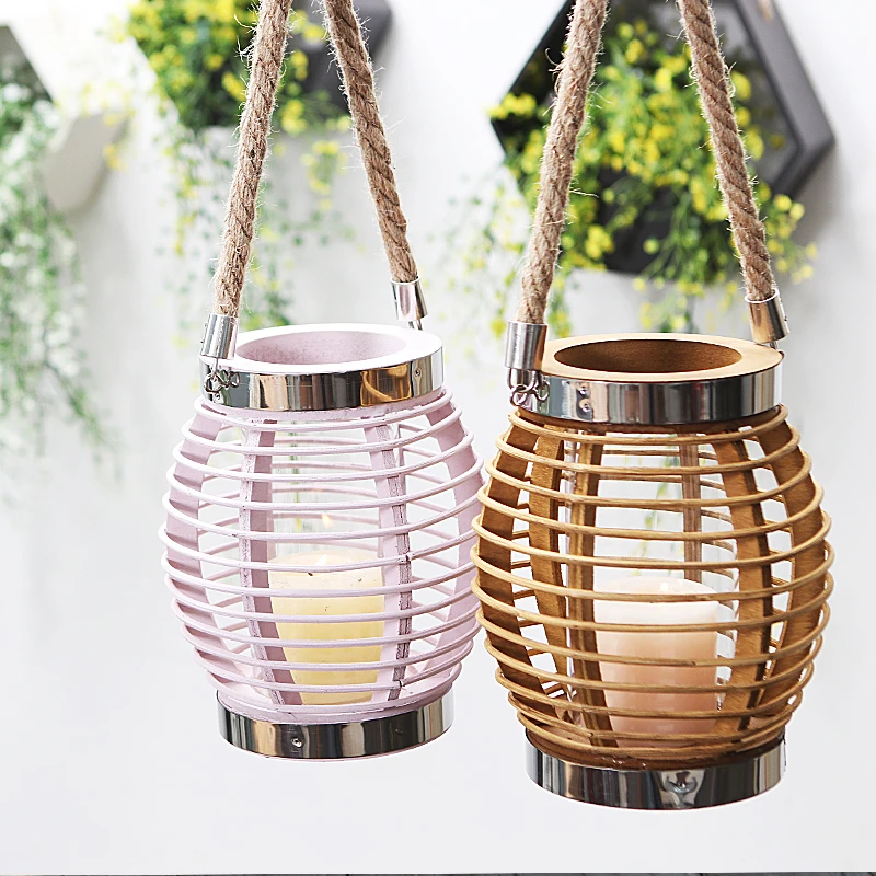 

Chinese Vine Wicker Braided Portable Wind Lantern Wooden Lantern Candlestick Creative Home Dining Room Decorations