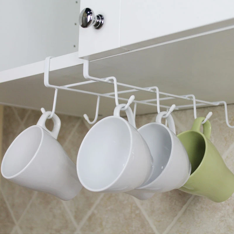 8 Hooks Cup Storage Holders Racks Cupboard Hanging Shelf Dish Hanger Kitchen Space Saving Hook
