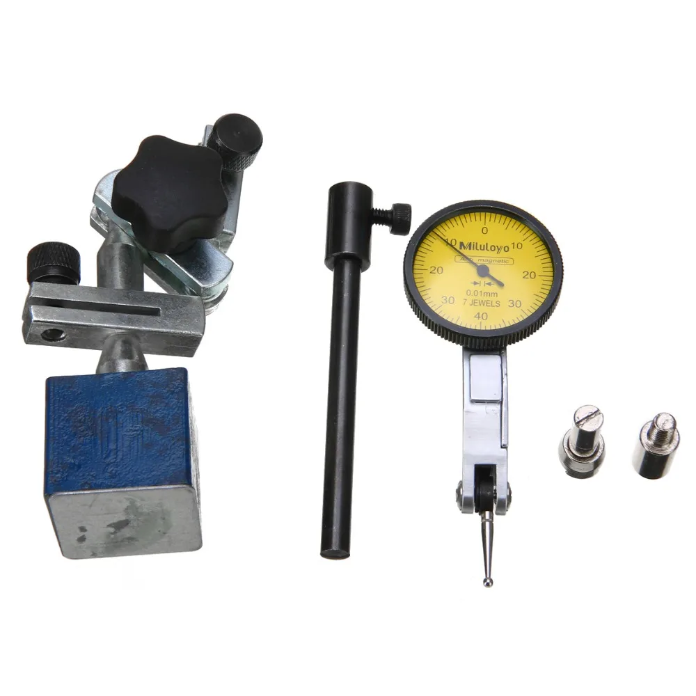 

1 Set Magnetic Base Holder Stand + Dial Test Indicator Gauge Scale with 3/8"/5/32" Dovetail Clamps and Molded Case