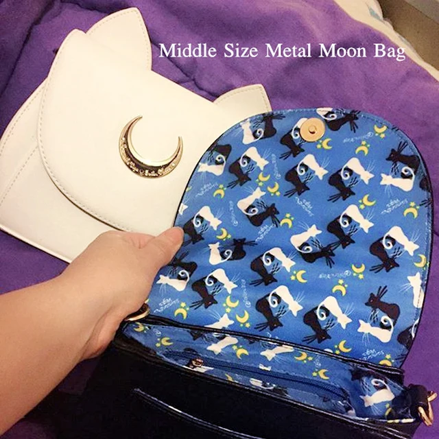 MSMO White/Black Sailor Moon Luna/Artemis Shoulder Bag Ladies Luna Cat Leather Handbag Women Messenger Crossbody Chain Small Bag 4