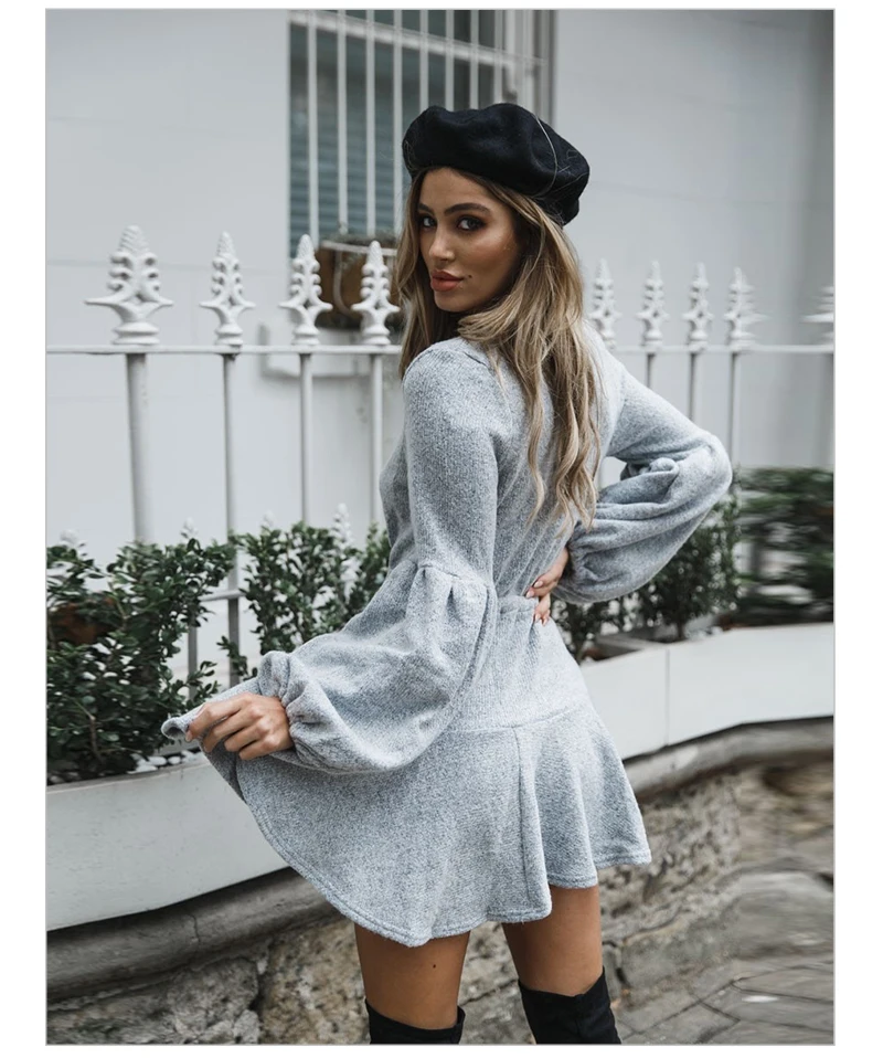 Long Sleeve Women Sexy Dress Winter 2018 V Neck Bandage Sashes Ladies Mini Sweater Dresses Knitted Autumn Short Vestido Party    (10)