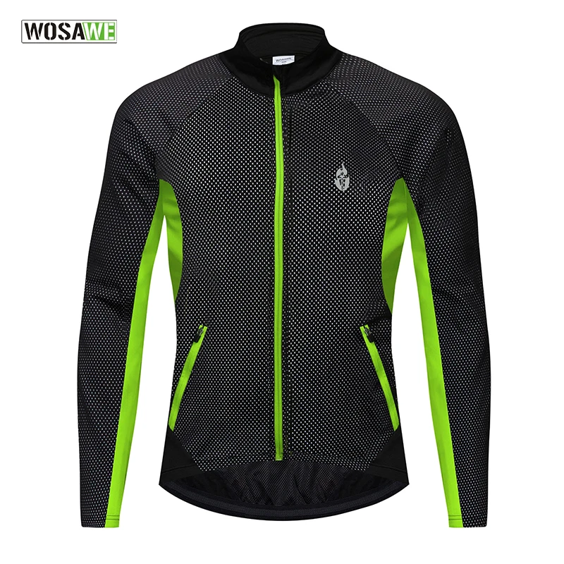 

WOSAWE Winter Windproof Reflective Cycling Jacket Fleece MTB Bike Jacket Jersey Cycling Clothing Windbreakers with Zip pockets