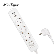 Minitiger мощность полосы двойное зарядное устройство USB порты и разъёмы 3 AC ЕС розетка удлинитель патрона Мощность Кнопка стабилизатор напряжения 2 м чистый медь провода