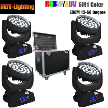 

4pcs/lot flight case Zoom 36x18w rgbwAUV 6in1 Wash moving head led stage lighting pro light