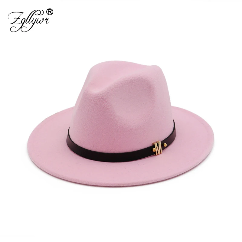 Zgllywr Fedora Hat for Women Men Ladies Wool Winter M Letter Jazz Wide
