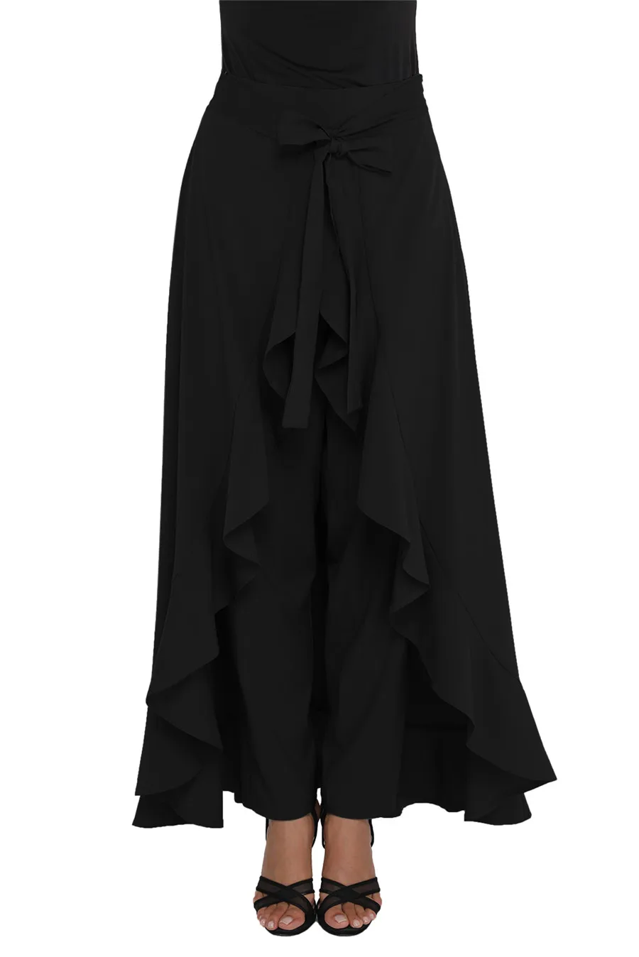 Black-Chiffon-Tie-Waist-Ruffle-Palazzo-Pants-LC77034-2-1