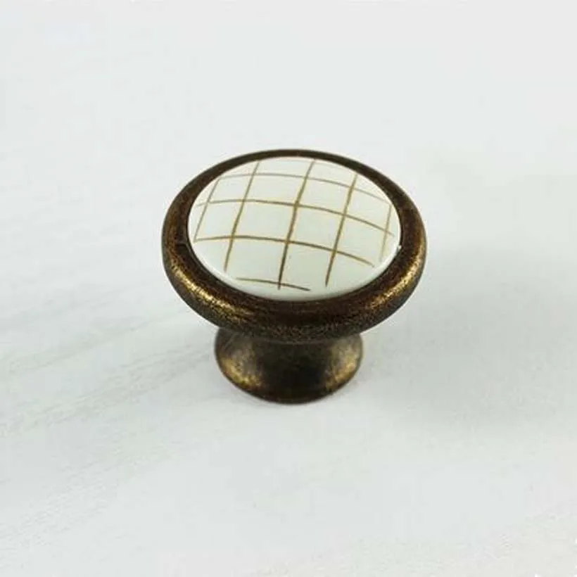 Creative checkered plastic knob antique brass drawer knob pull