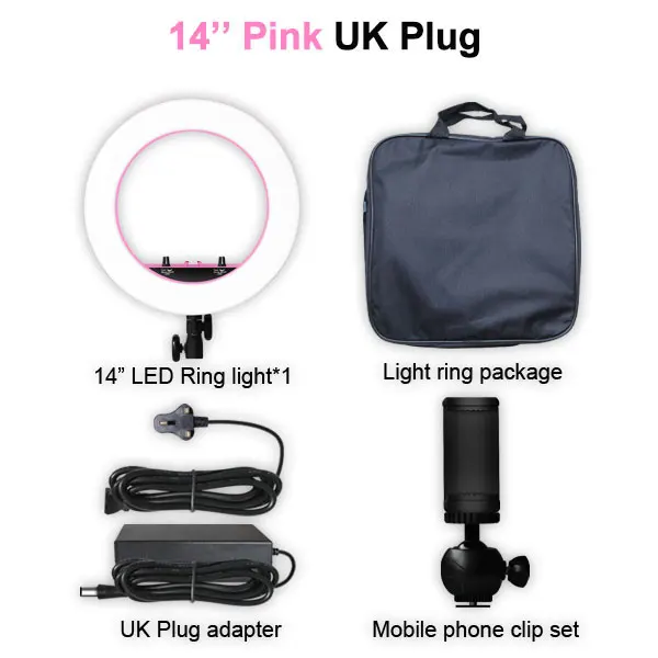 14 дюймов 55 Вт приглушаемая Фотографическая лампа двухцветная 3200-5600K 240 шт светодиодный макияж кольцо лампа для камеры фото студия телефон Макияж - Цвет: UK type Pink Lamp