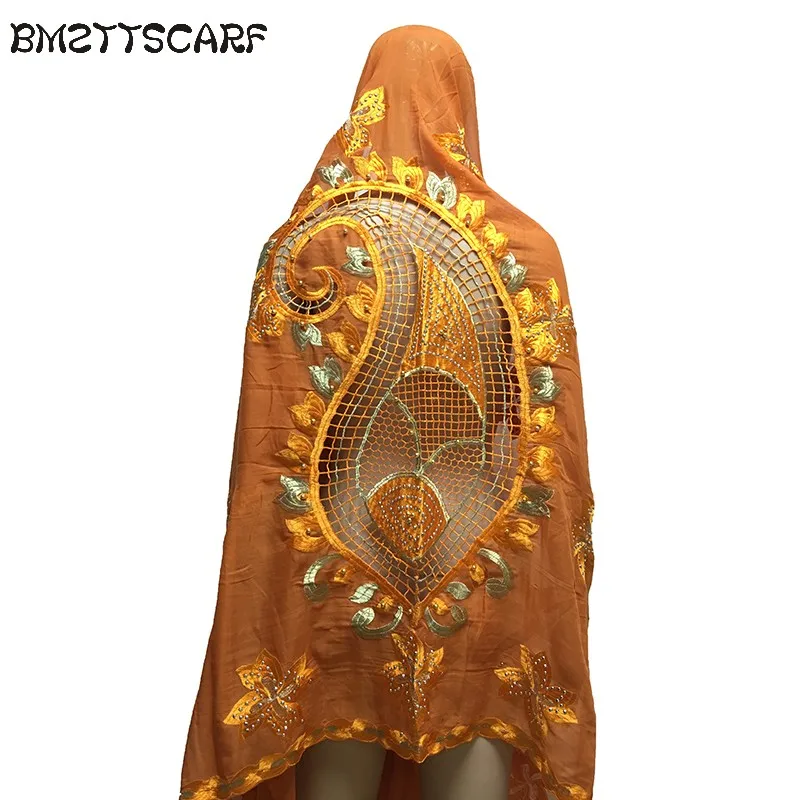 

African women scarfs muslim embroidered big scarf nice design on the back soft cotton scarf with BEADS for shawls BM650