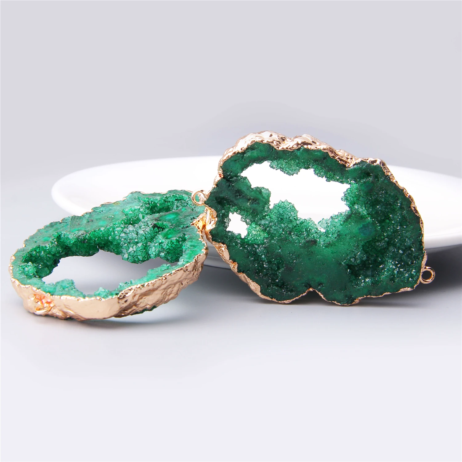 Irregular green Quartz Crystal Natural Druzy Agates Pendants natural green Stone quartz Connector DIY Jewelry Making handmade
