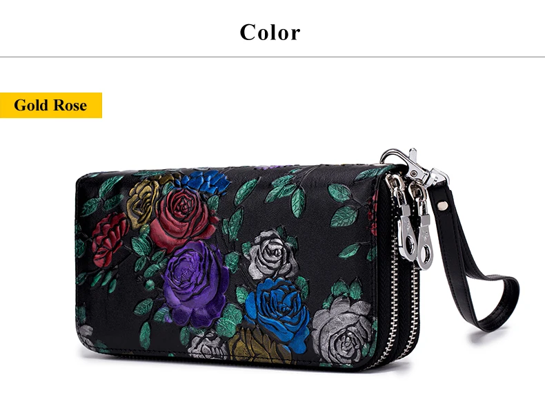 Lomelobo Hand Painted Lady Wallet Long Split Leather Flowers Women Cute Purse Girls Business RFID Card Holder portomonee HPL8349 Details (14)
