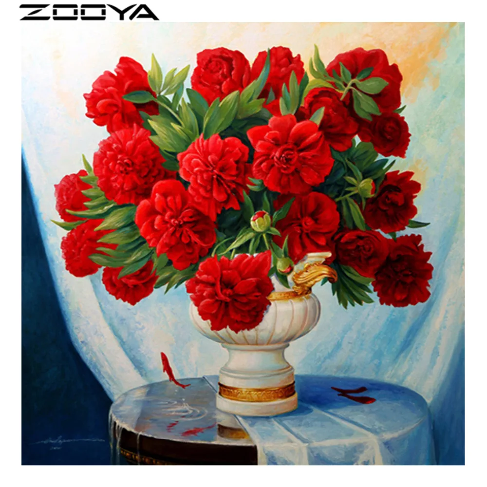 

ZOOYA Wall Stickers Needlework Diamond Embroidery 3d Diamonds Painting Cross-Stitch Home Decor Red Flower Vase Pictures RF1031