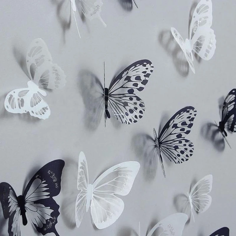 21*29.5Cm Black 3D Sticker White Butterfly Baby Wall Stickers Naklejki Na Sciane Dla Dzieci Bedroom Accessories Decoración - Цвет: 1-18pcs