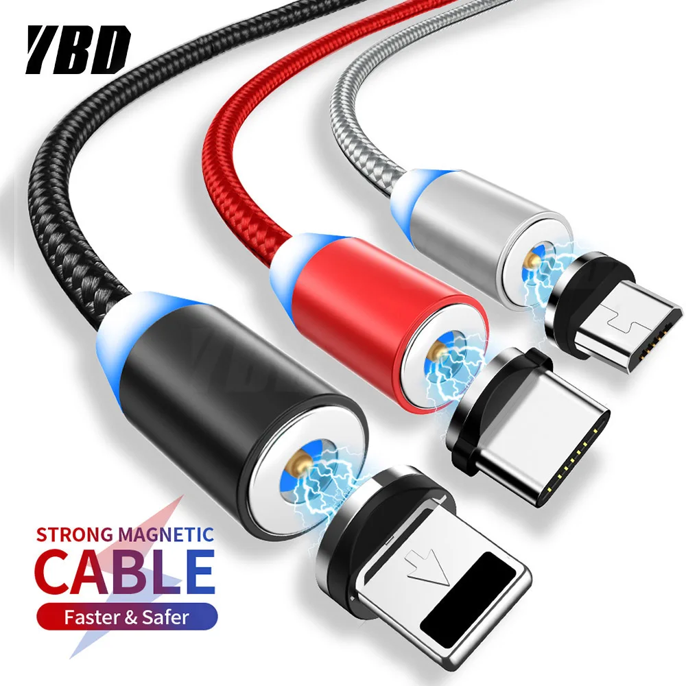 

YBD 1M LED Magnetic Charge Cable For iPhone X XR XS Max 8 7 Micro USB Cable Magnet Charger USB/ Type C Cable for Samsung Xiaomi