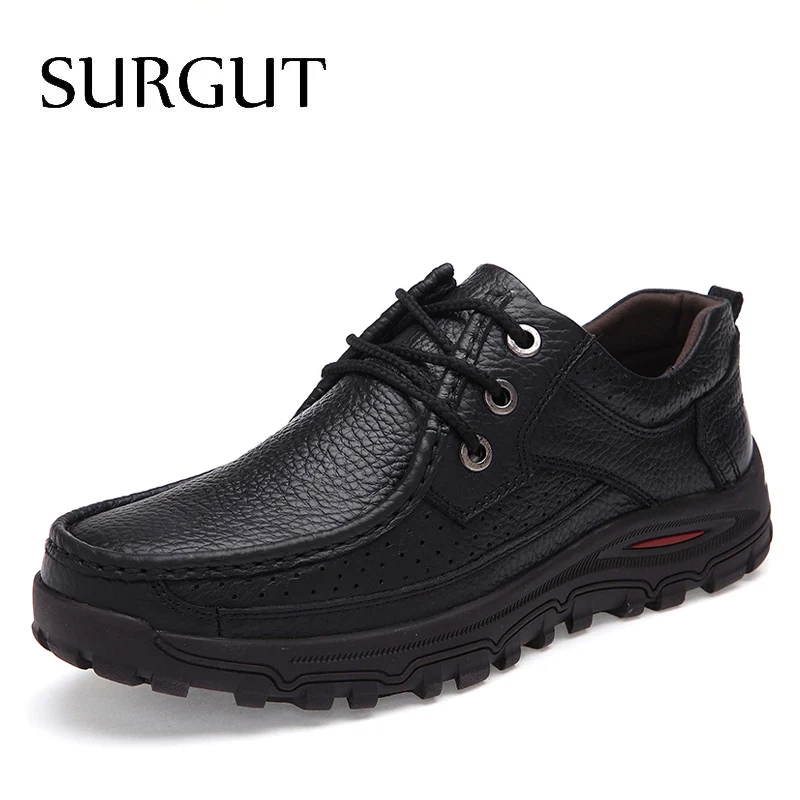 SURGUT/брендовая модная мужская обувь больших размеров из натуральной кожи; ручная работа; сезон лето-осень-зима; брендовая Высококачественная Мужская обувь на плоской подошве; размеры 38-48 - Цвет: Black lace