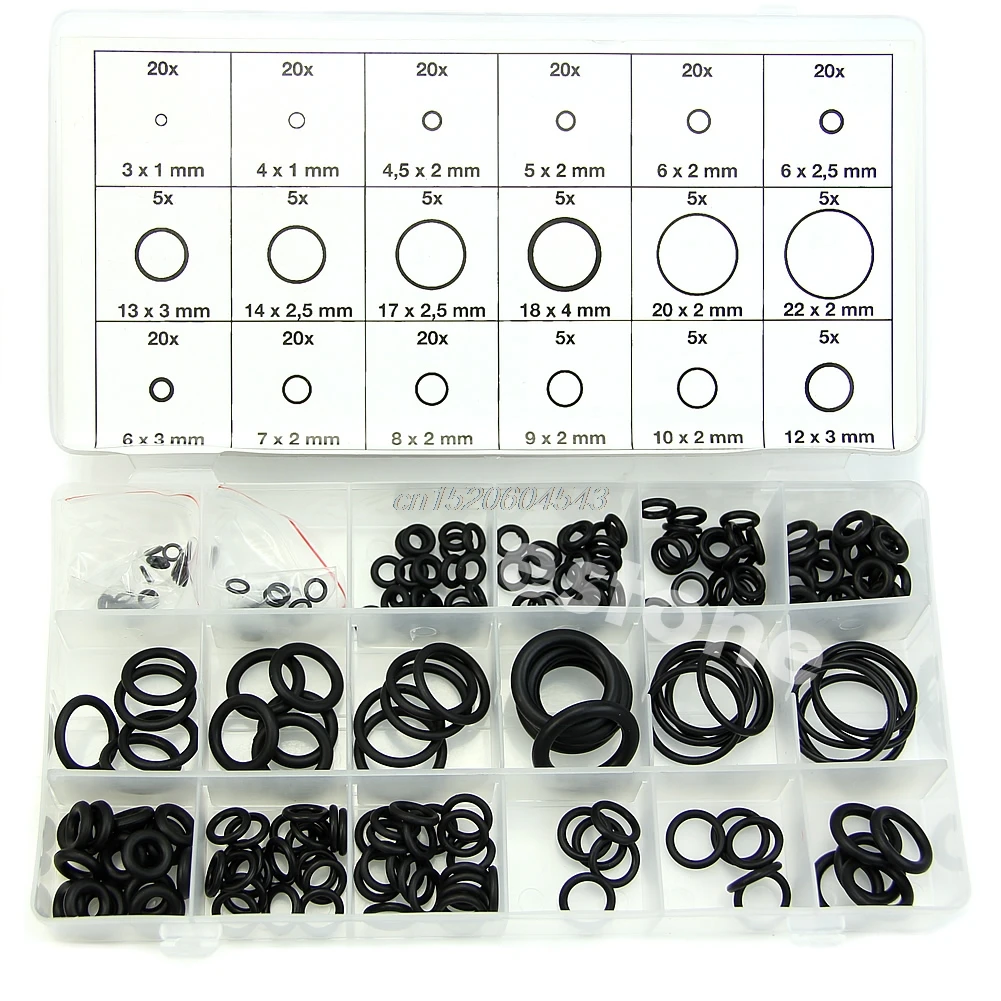 

225 x Rubber O Ring O-Ring Washer Seals Assortment Black for Car R02 Drop ship