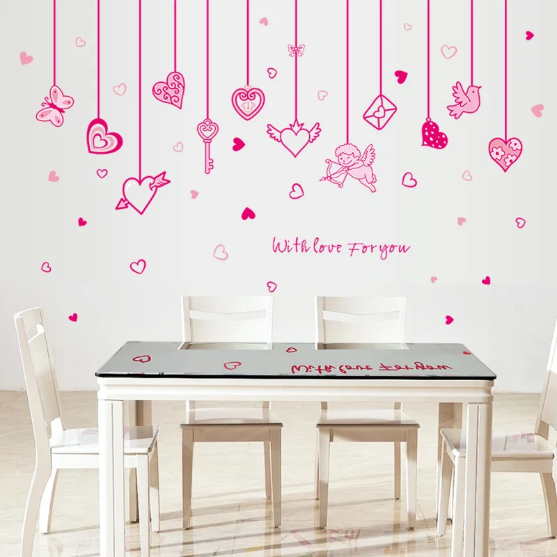 [Fundecoration] наклейки на стену с розовым сердцем и бабочкой для детской комнаты